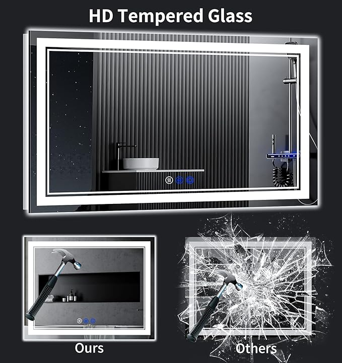 72"x36" LED Bathroom Mirror with Anti-Fog, Stepless Dimmable Lights, 3 Color Modes, Shatter-Proof Tempered Glass,Waterproof Design