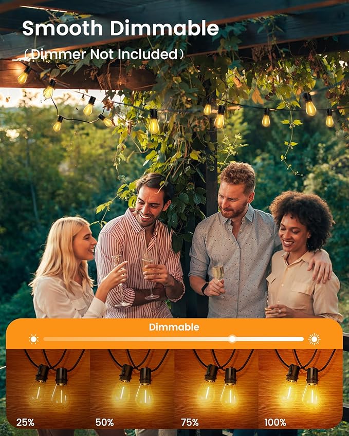 Torkase 150FT Outdoor String Lights LED, 45+3 S14 Bulbs Shatterproof, IP54 Waterproof Dimmable for Large Outdoor Events, Resorts, Hotel Lighting - Commercial Grade Connectable