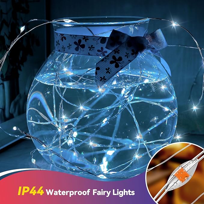 LitHome 8 Pack Cool White Fairy Lights Battery Operated, 20 FT 60 LED Twinkle Lights Battery Operated 2 Modes, Waterproof Led Fairy String Light for Indoor Outdoor Christmas Wedding Bedroom Decor