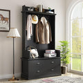 Retro 38.5" Wide Hallway Hall Tree with Coat Rack and 2 Large Drawers,Bench,5 Metal Hooks and Metal Handles,For Entrance Furniture Use Black#c