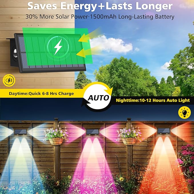 T-SUN Solar Fence Lights Outdoor, Waterproof 8 Mode RGB & Warm White Fence Solar Lights Outdoor, Dusk to Dawn Solar Powered Wall Lights for Backyard Patio Step Deck Railing Pool,10 Pack