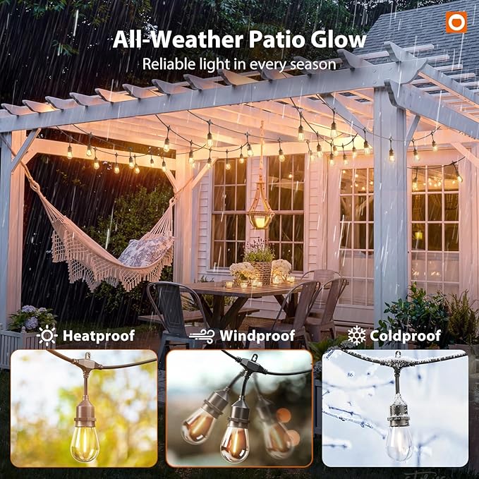 addlon 200FT Outdoor String Lights LED with Remote Dimmable Patio Lights Waterproof Shatterproof Edison Bulb for Outside Backyard Porch Garden Bistro Pergola Party Decor, Warm Ambience Lighting