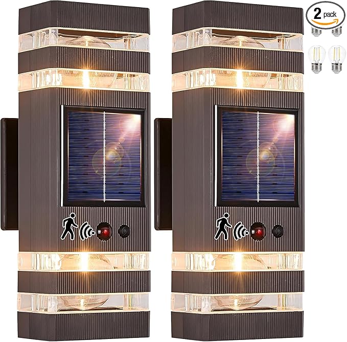 Oil Rubbed Bronze Solar Outdoor Wall Lights with 3-Mode Motion Sensor Outside Sconces Up Down Solar Porch Light Fixtures 3000K 500LM Dusk to Dawn Modern Exterior Wall Lamp for House Garage Front Door