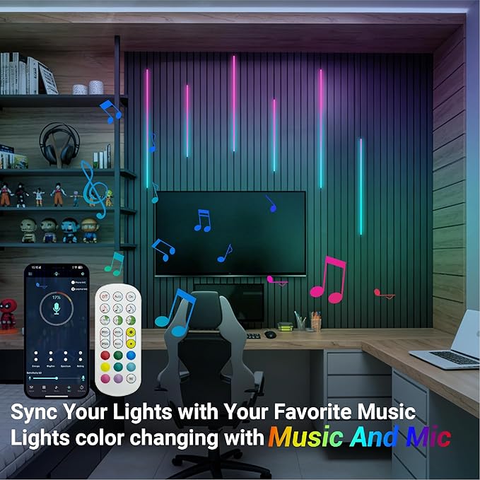 HAMRVL Black RGB+IC Smart Recessed Lighting Kit - 6pcs Wall Panel Lights for Acoustic Panels, APP/Remote Control, Music Sync, Chasing Effects, Slat Wall Lights for Wood Wall Panel (2*24+2*32+2*40 in)