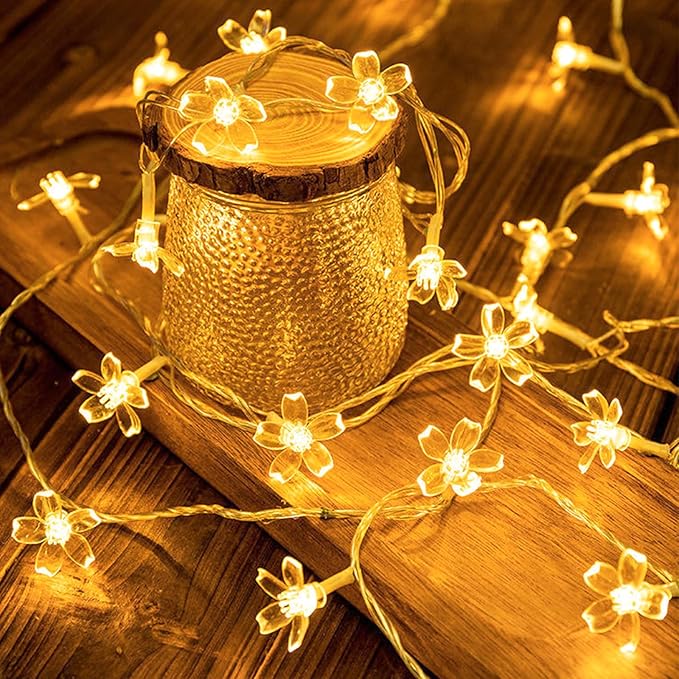 Fairy Battery & USB Flower String Lights Girls Bedroom, 10ft 30 LED Decorative Cute Cherry Blossom Floral Lamp for Christmas, Birthday, Wedding Party, Centerpiece, Dorm Indoor Decoration (Warm White)