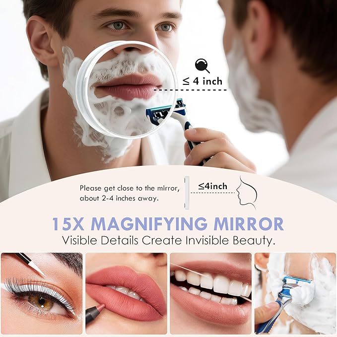 Makeup Mirror with Lights, Vanity Mirror with 3 Lighting Modes, Light Up Mirror, Touch Sensor, AC-Powered, 360 Rotatable, Metal Frame, with Detachable 3.5" 15X Spot Mirro, Gift for Women
