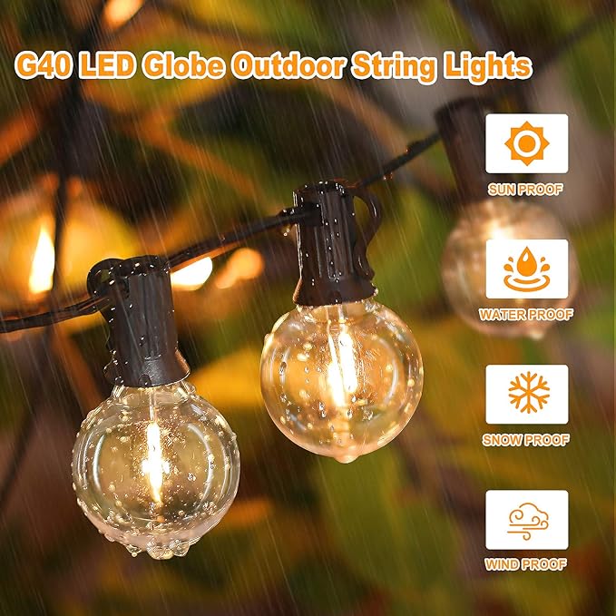 Bosceos 80FT Outdoor G40 LED Globe String Lights Dimmable Waterproof Shatterproof Light Strings with 40 Bulbs Connectable Commercial Hanging Lights for Christmas Patio House Backyard Balcony Party