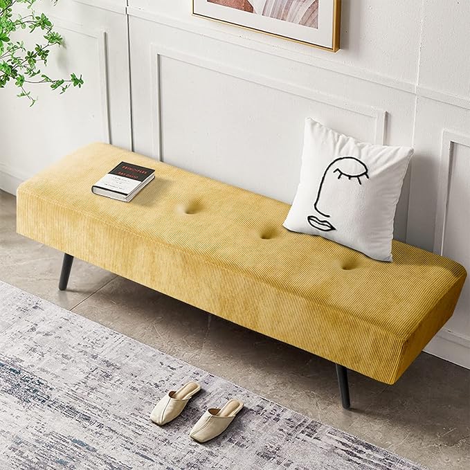Entryway Bench - Bench for Bedroom, Modern Ottoman End of Bed, Corduroy Padded Benches for Living Room, Foyer, Mudroom, Hallway - 39" L x 14" W x 17" H