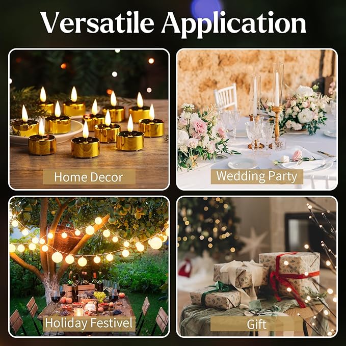 Eywamage Gold LED Tealights with Remote Batteries, Flickering Flameless Tea Lights Votive Candles Set of 12