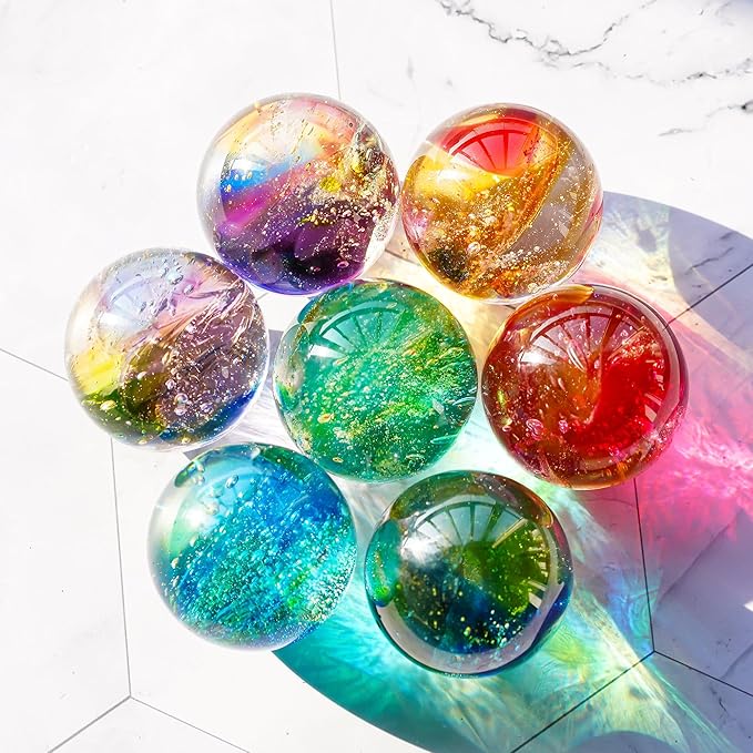 7 Chakra Crystals Spheres Sets 40mm Crystal Healing Ball with LED Wooden Stand for Meditation Night Light Decoration Balls for Home Office Christmas Decor Gifts