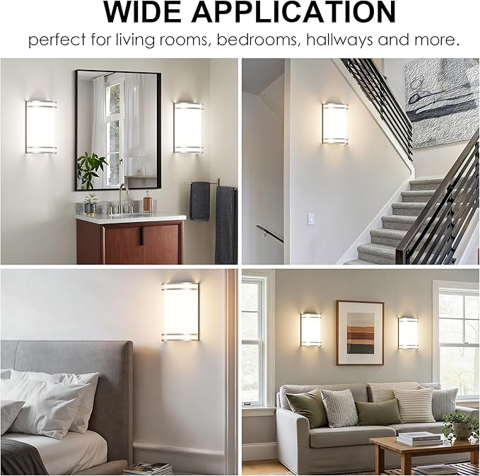 Aipsun Modern Wall Sconces Set of Two, Hardwired 15W LED Indoor Wall Sconce Lighting Dimmable Wall Lights for Living Room Hallway Bedroom (Brushed Nickel)