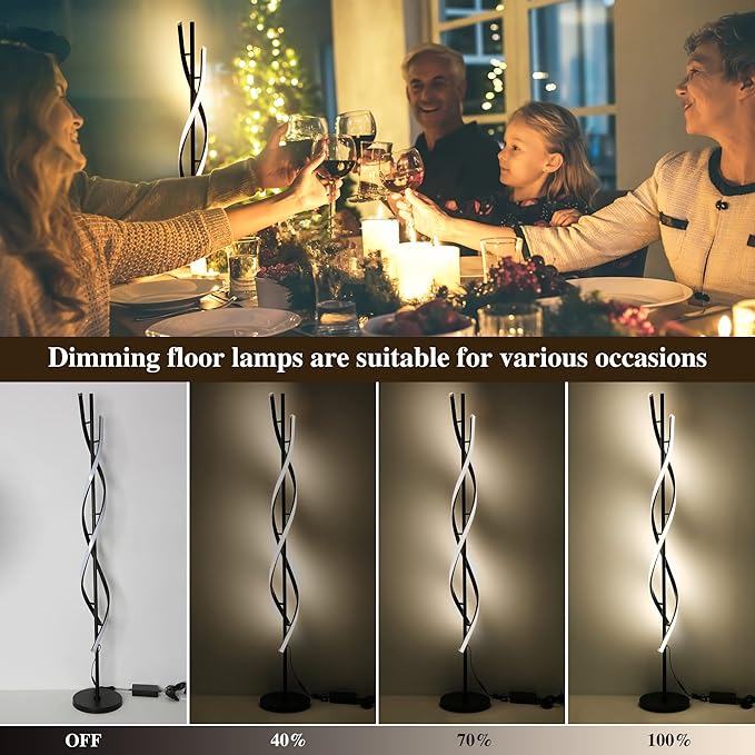 JUTIFAN Modern Spiral Floor Lamp for Living Room, 30W Dimmable Led Corner Floor Lamp with Remote Control, 53 Inch Black Floor Lamps 3 Color Tall Corner Reading Lamp Standing Floor Lamps for Bedroom