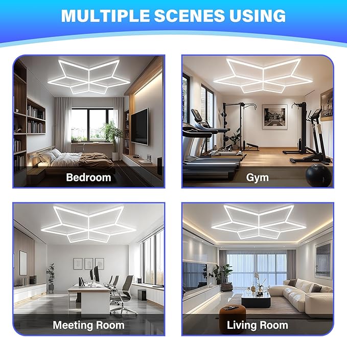 Hexagon LED Lights - Super Bright 8910LM Hex Lights - 6500K Cool White Aluminum Garage Lighting for Workshop, Shop Lights, Home Gym, Basement, Studio & Warehouse