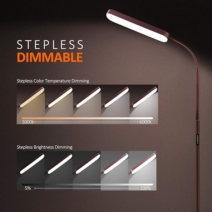 Led Floor Lamps with 15w/1000lm Bright LED Floor Lamp with Stepless Adjustable 3000K-6000K Colors and Dimmer, Remote and Touch Control Reading Lamp, Adjustable Floor Lamp for Living Room