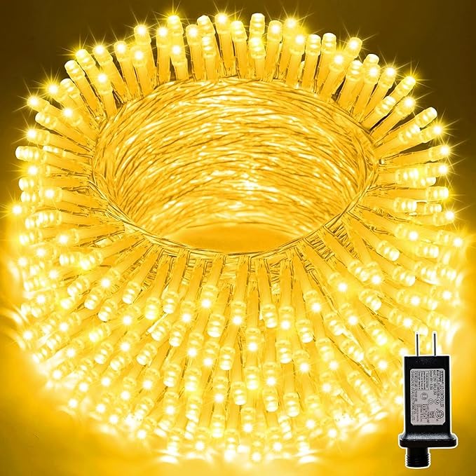 LAMPHOME 99ft Christmas Decorative Mini Lights, 300 LED Transparent Wire Fairy Starry String Light Plug in, 16Lighting Modes for Indoor Outdoor Xmas Tree Wedding Party Decoration (Yellow)