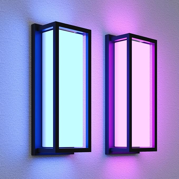 Smart Outdoor Lights Color Changing 2 Pack, RGB+2700K-6500K Outdoor Wall Sconce Aluminum Exterior Lighting Fixtures Waterproof Antirust, APP Control Up and Down Lights