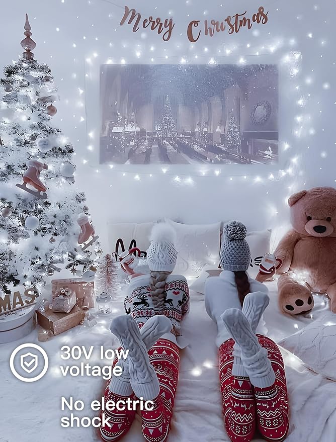 String Lights Indoor Bedroom, 33FT 100 LED Fairy String Lights Outdoor Waterproof, 8 Modes Memory Twinkle Christmas Light Plug in for Classroom Dorm Patio Tree Garden Decor (Cool White)