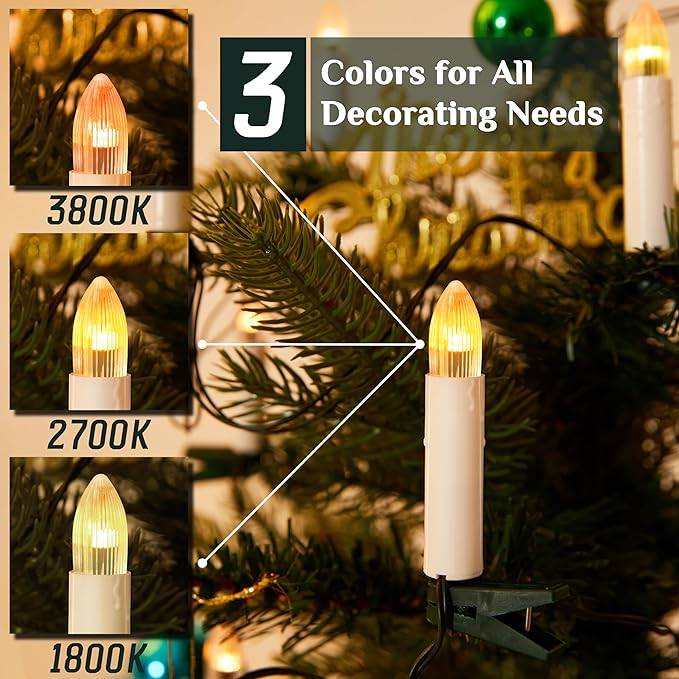 50 Pcs Christmas Flameless Candles Lights, 2025 New Candle Lights with 3 Color & 11 Mode Remote Control, 3D Flickering LED Candle String Lights for Christmas Trees, Fireplaces, Church, Wedding