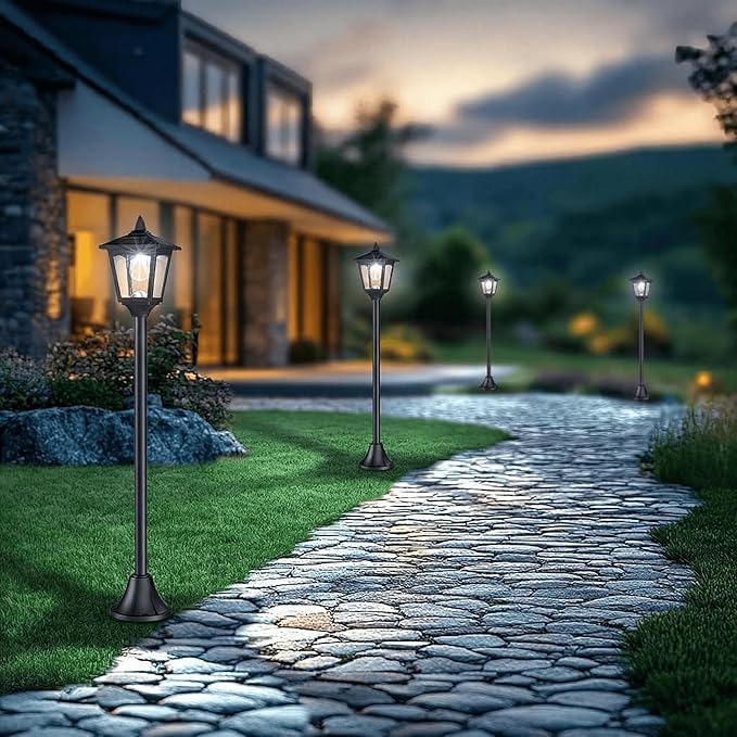 Solar Lamp Post Lights Outdoor 4-Pack, 40'' Waterproof Solar Post Lights with Dusk to Dawn Sensor, Vintage Solar LED Pole Lights for Garden Yard Pathway Driveway Patio