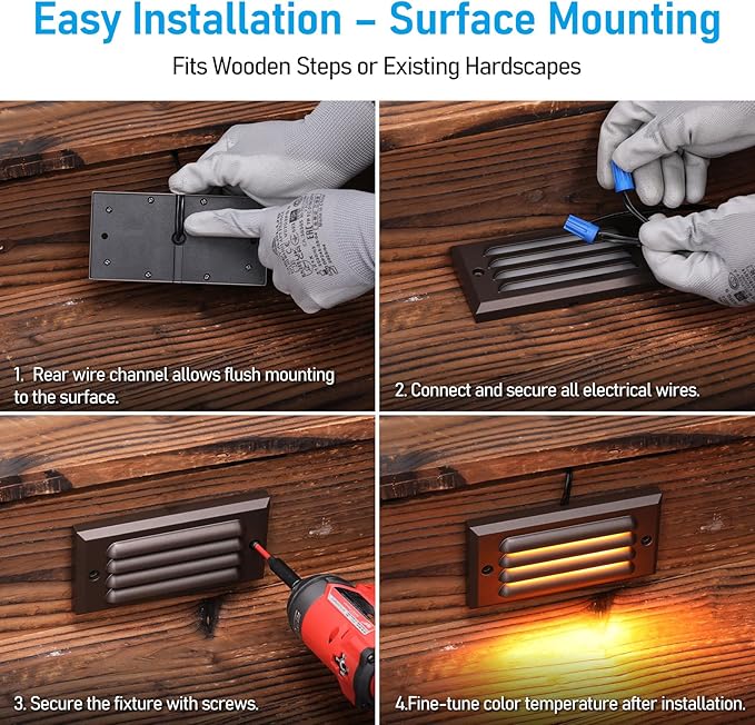 LEONLITE 5CCT Low Voltage LED Step Lights, 5W 12–24V AC/DC Horizontal Louvered Stair Lights Outdoor, IP65 Waterproof, ETL, 1800K/2700K/3000K/4000K/5000K, Aluminum, Oil Rubbed Bronze, Pack of 6