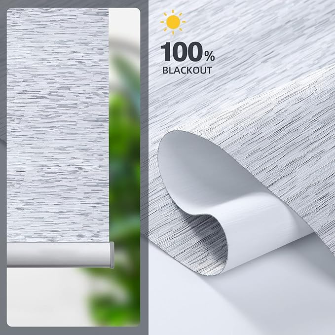 ACMEART Motorized Blackout Blinds Shades for Windows,Rechargeable Electric Roller Shades with Remote,Smart Blinds Work with Solar Panels for Home and Office,Custom Size (Jacquard Grey)