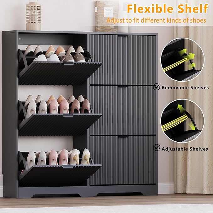 Large Shoe Cabinet for Entryway, Tall Narrow Shoe Storage Cabinet with 6 Flip Drawers and Adjustable Shelves, Shoe Rack Cabinet Organizer for Hallway, Foyer, Small Apartment