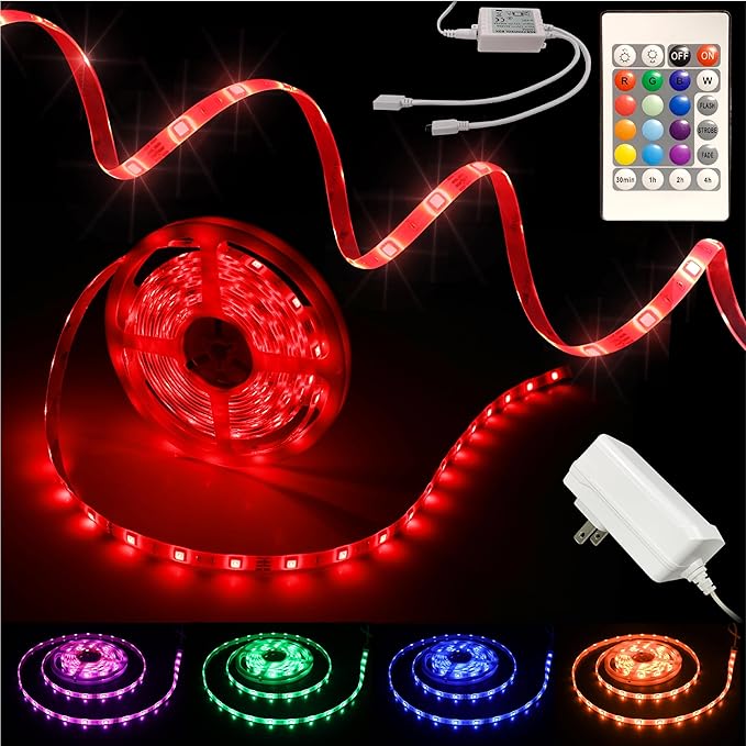 LED Strip Lights, 16.4FT / 5M RGB Light Strip with Remote & Power Supply, PU Coating ETL 12V DC Adapter Color Changing Strip Lights for Bedroom, Kitchen, Monitor, TV, Home Decor