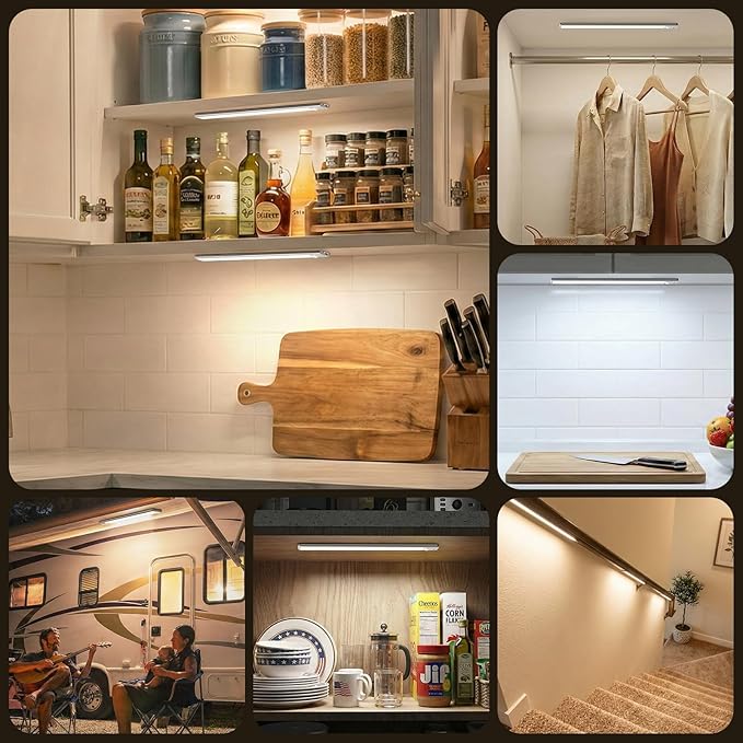 Motion Sensor Light Indoor, 80 LED Under Cabinet Lighting Battery Operated with 3 Color Temps, 1800mAh Rechargeable Closet Lights Wireless for Kitchen, Pantry, Stair (2 Pack)