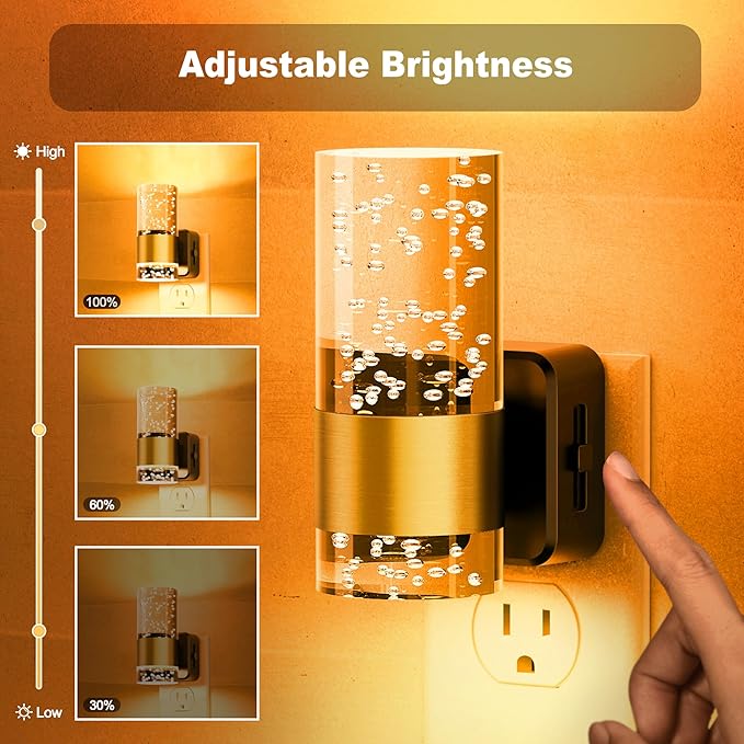 JandCase Night Light, Automatic Night Lights Plug into Wall, Dimmable LED Night Light with Adjustable Brightness, Night Lights Plug in with Auto Light Sensor, Amber for Bathroom Hallway Decor-1 Pack