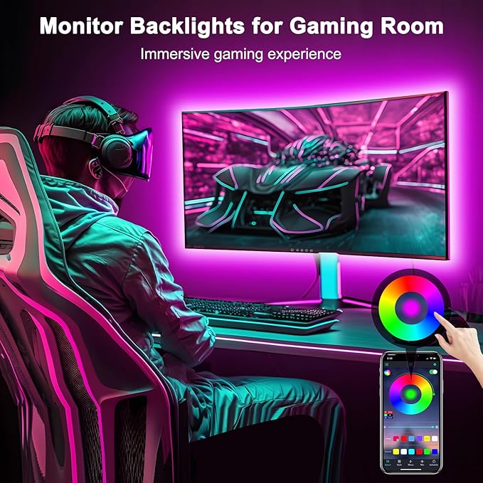 Daymeet TV Led Lights, Led Lights for Backlight for 32-60 inch, 9.8ft TV Light Strip,RGB Color Changing Light with Remote Music Sync Bluetooth APP Control USB Powered
