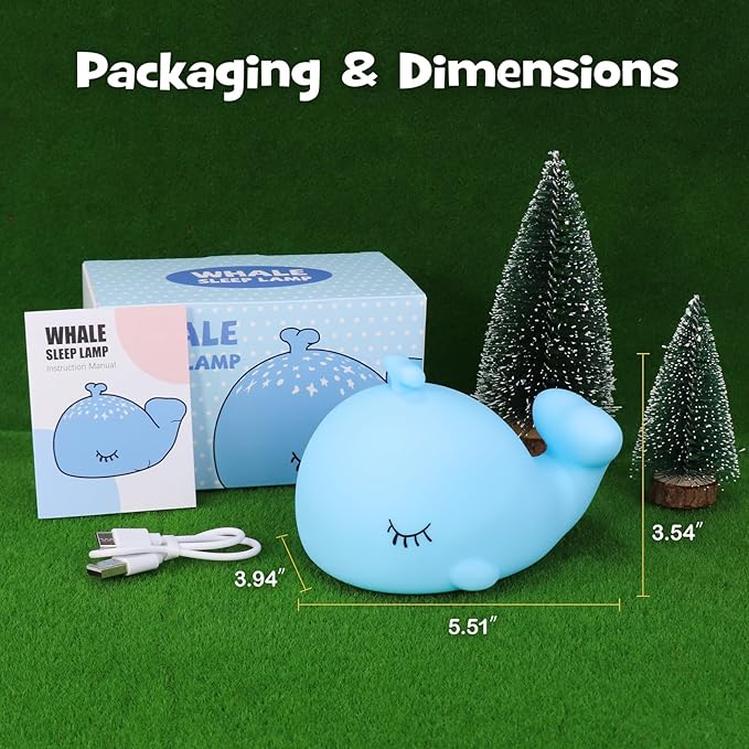 Whale Night Light Squishy Silicone Nursery Breastfeeding Nightlight with Timer 3-Level Warm White RGB Color Modes Cute Whale Lamp Rechargeable Touch Bedside Desk Sea Animal Lamp for Bedroom Dorm Decor
