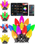 132FT 200LED Smart C9 Christmas Lights Outdoor, DIY Chasing Rainbow Lights App Remote Controlled 100+ Modes, Music Sync Xmas String Lights Waterproof Extendable for Tree House Indoor Xmas Decor