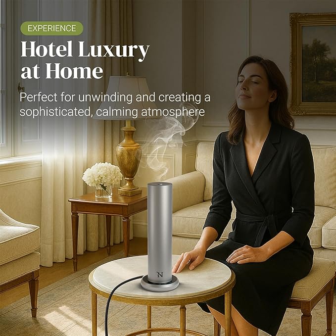 Dynamo Hotel Scent Diffuser – Cold-Air Essential Oil Diffuser for Home & Large Rooms up to 1000 sq ft, App & Manual Control, Hypoallergenic, Includes White Tea Fragrance Sample – Titanium