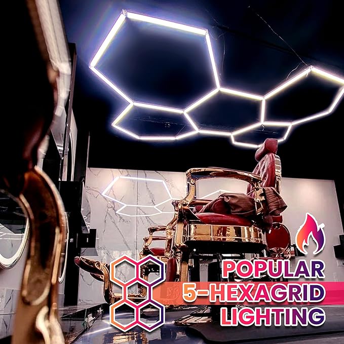 GOSLARLIT Hexagon LED Garage Light, 25 Pack LED Shop Ceiling Lamp, 144W 15950LM 6500K Daylight White, Linkable Plug-in Hexagon Lamp for Workshop Gym Car Care Warehouse 95x66inch