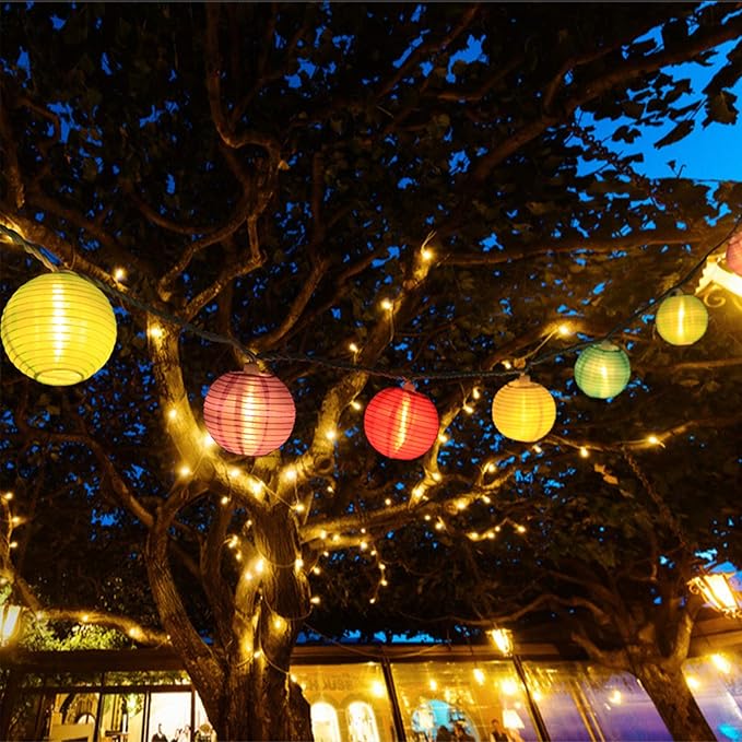 Vigdur Multicolor Lantern String Lights, Nylon Hanging Lantern String Lights Plug in Connectable, Waterproof Indoor Outdoor Lights for Patio Wedding Party Bedroom, 9.84FT