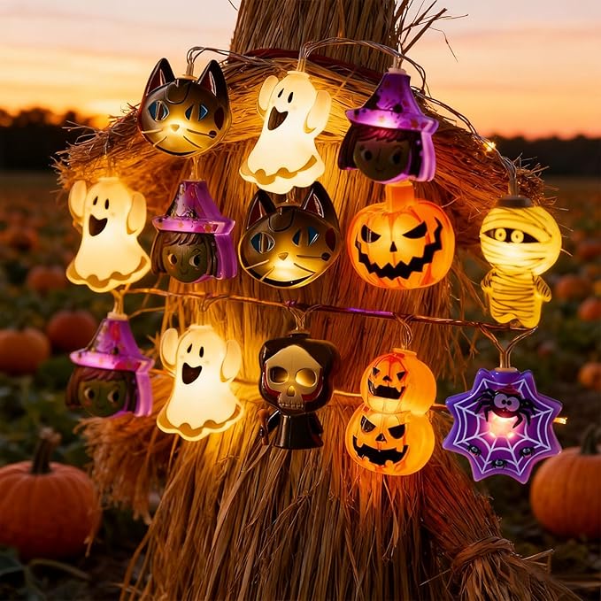 Halloween String Lights, 4.9Ft 10 LED Fall Fairy Lights Skull String Lights Halloween Decor Autumn Light Battery Optional 2 Flashing Modes Cute Lights 2026 Indoor Outdoor Decor for Home Yard Patio