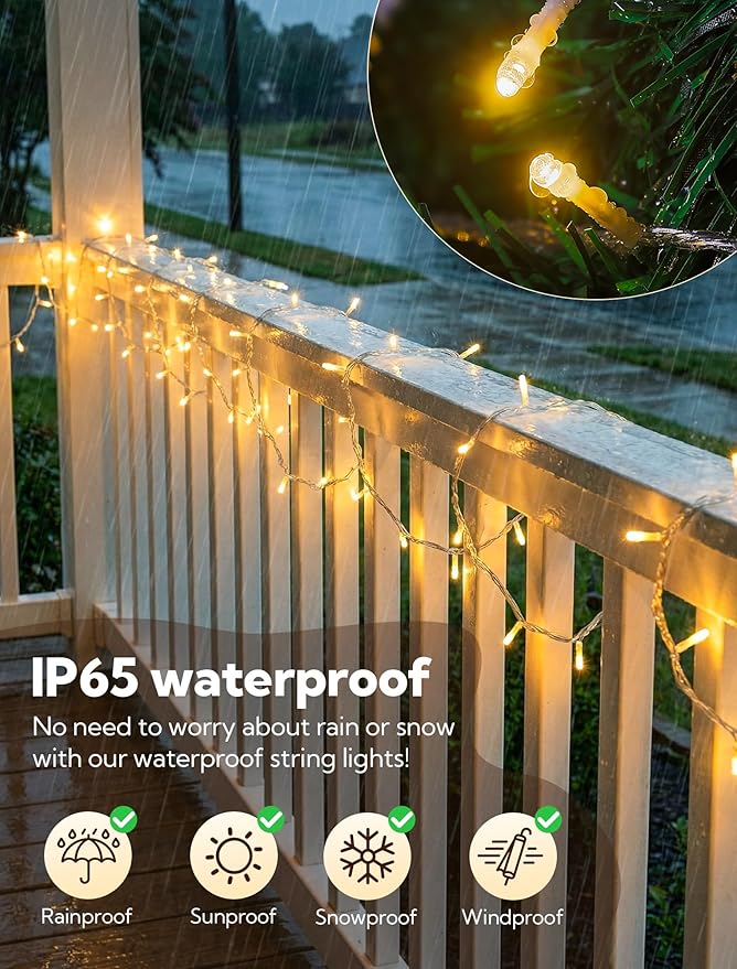 String Lights Indoor Bedroom,98FT 200 LED Fairy String Lights Outdoor Waterproof, Memory Twinkle Christmas Light Plug in for Classroom Dorm Patio Tree Garden Decor(Warm White with Remote)