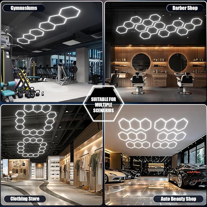 JTT Hexagon Garage Lights, 1Pack 8W LED Garage Hexagon Lights, 6500K Super Bright Car Detailing Ceiling LED Shop Light for Warehouse Workshop Gym Basement Car Care Wash Room