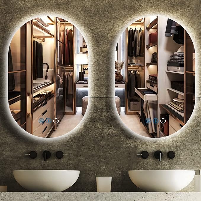 16" X 24" Backlit Oval Bathroom Vanity Mirror with Lights Oval Lighted Mirror for Bathroom Anti Fog 3 Color Dimmable Wall Mounted Frameless Backlit Light up Smart Ovals LED Bathroom Mirrors