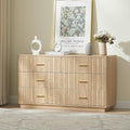 Fluted Double Dresser for Bedroom with 6 Drawers,47" Wide Modern Chest of Drawers,Curved Profile Wood Storage Dressers TV Stand,Wooden Closet Clothes Storage Organizer for Living Room Hallway, Natural