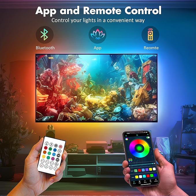 Maylit ICRGB TV LED Backlight, App Control Lights for 76-100in Monitor, Music Sync Color Changing Strip Lights for Home Decor, USB Powered Gaming Accessories Light for Bedroom Room Decor