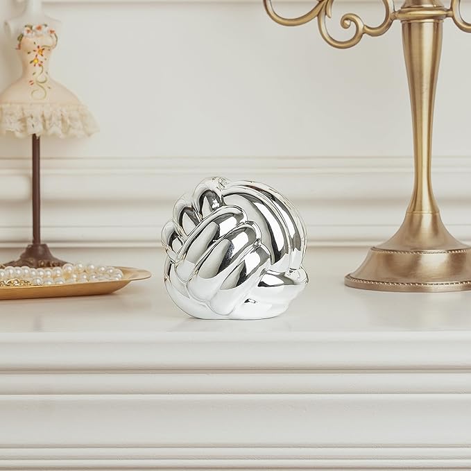 Small Silver Knot Decor, Chain Link Decor, Coffee Table Decor, Book Shelf Decor, Entry Table Decor, Aesthetic Minimalist Decorative Objects for Modern Home Living Room, Desk Decor for Office (Silver)