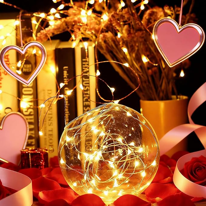 LAMPHOME 6 Pack Warm White Fairy Lights Battery Operated, 7ft 20 LED Valentine's Day Decoration String Lights Copper Wire Firefly Starry Lights for Mason Jars Wedding Party centerpieces for Tables
