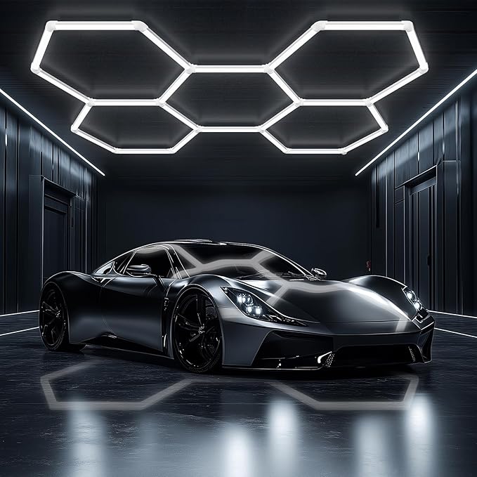 ALLYES Hexagon LED Garage Lights, 24000LM 5000K 200W Honeycomb LED Ceiling, Upgraded Wider Size Light Tube, Hex Shop Lights for Car Detailing Shop Office Gym Barber