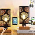 Industrial Table Lamp Sets of 2 with USB Ports and Outlet, Rustic Dimmable Bedside lamp with Charging Station, Metal Square Shadow Nightstand Lamp for Bedroom Living Room End Tables