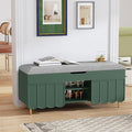 3More 40" Entryway Shoe Storage Bench,Upholstered Hidden Space Beneath Seat Cushion Bench,2-Tier Unique Geometric Shape with Wood Grain,Green