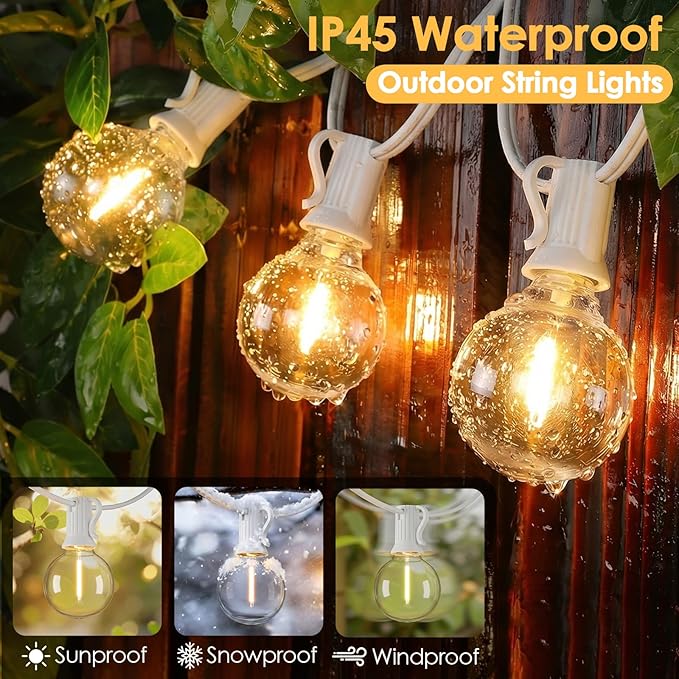 Mlambert 25FT G40 LED Outdoor String Lights, Plug-in Waterproof Patio Lights with 10 LED Bulbs (1 Spare), Porch Lights for Backyard Party Decor, White