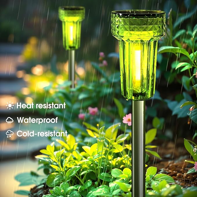 DERAYSION Solar Pathway Lights Outdoor,Green Solar Lights LED Waterproof Solar Lights Auto Dusk-to-Dawn for Yard, Path, Garden, Walkway, Landscape 8 Pack