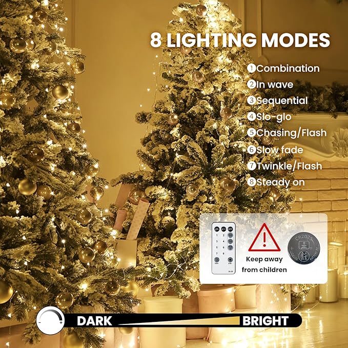 Fairy Lights Plug in,Dailyart 3000 Led Cluster Lights with Timer 195Ft Waterproof Warm Twinkle String Light with Remote for Bedroom Wreath Garland Window Wedding Christmas Tree Decoration,Sliver Wire
