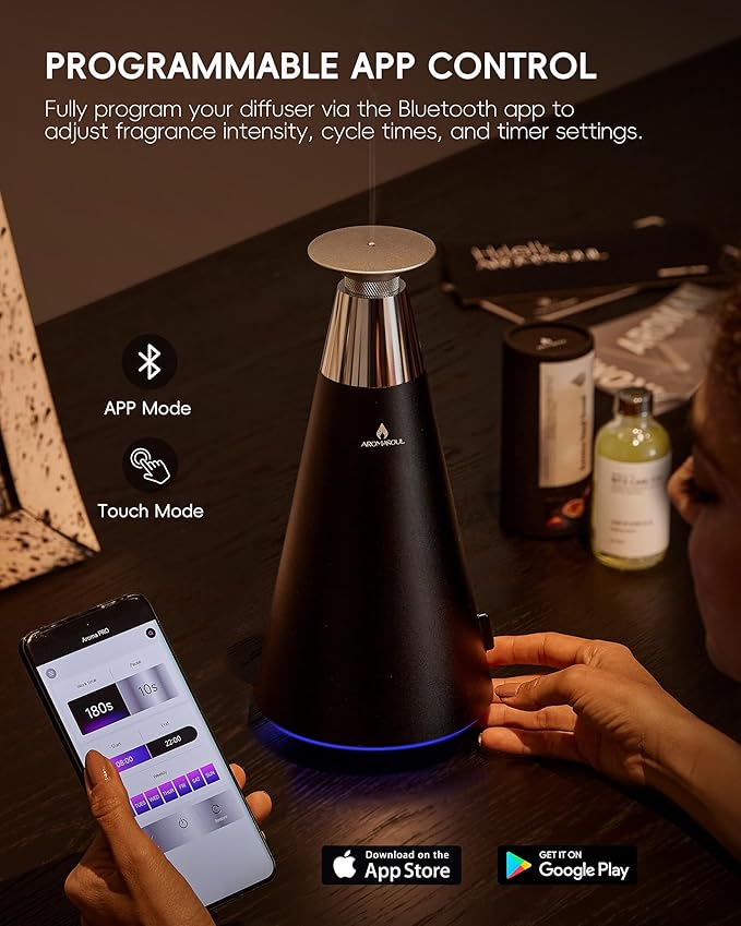 Wireless Rechargeable Waterless Scent Diffuser Starter Kit - 1500 Sq Ft Coverage,Alloy Atomization System,Mood Light, Hotel Scent Diffuser, Including 120ml Essential Oil, for Home,Large Room,Spa,Black